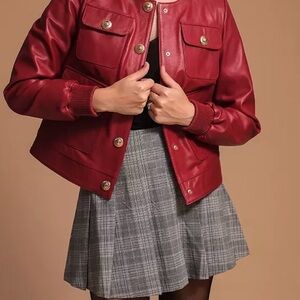 Women's Red Leather Jacket - Furniq UK